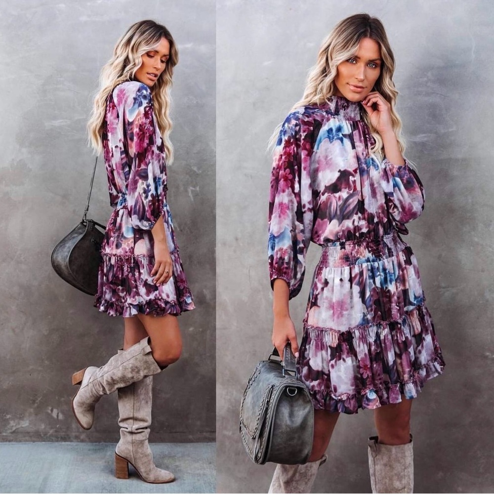Paola Floral Smocked Ruffle Tiered Dress - Vici